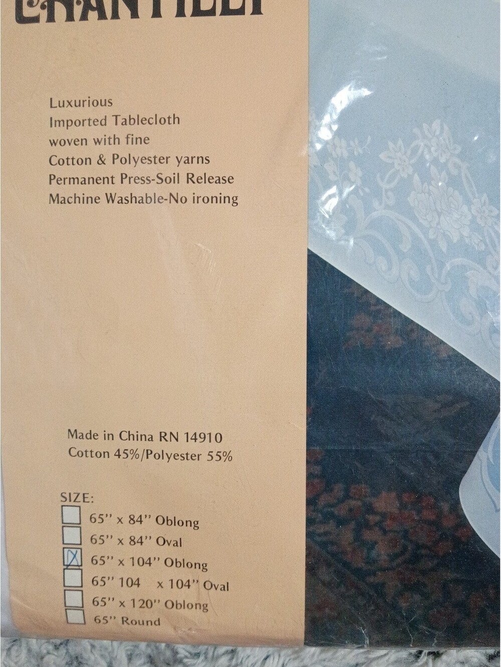 Chantilly Luxurious Imported Tablecloth 65" x 104" Oblong Cotton & Polyester